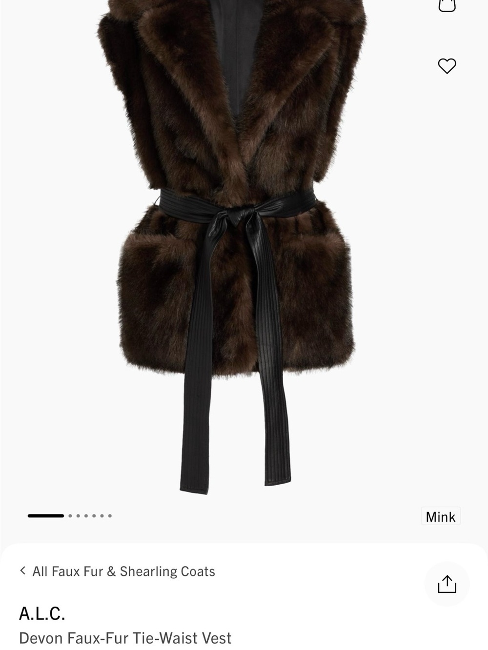 A.L.C. Faux-Fur Tie-Waist Vest in Mink Brown with Black Belt